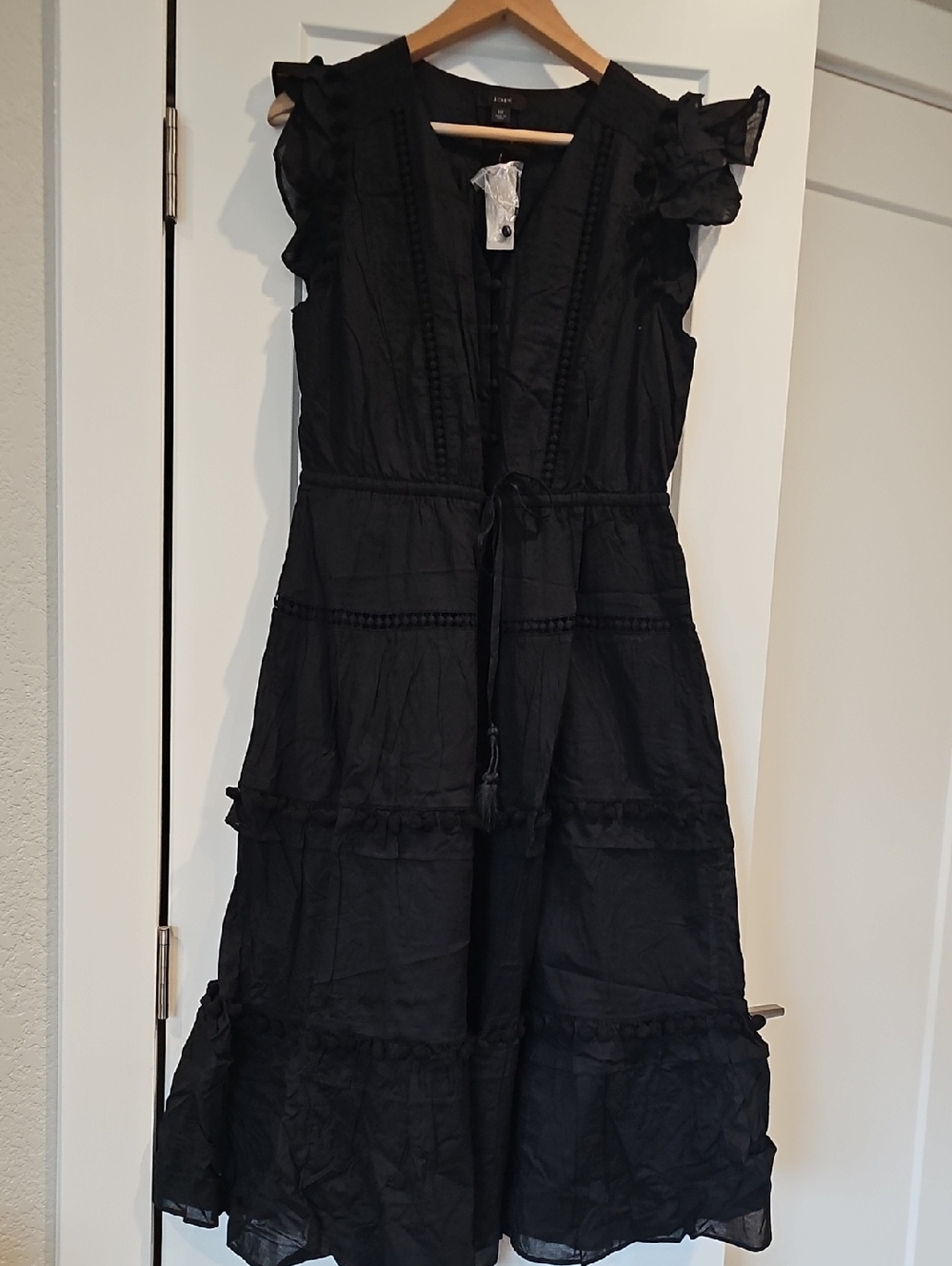 J. Crew Black Ruffle Tiered Midi Dress